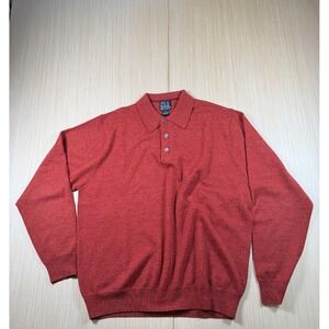Jos. A. Bank Signature Polo Sweater Mens Medium Red Merino Wool‎ Ribbed Trim